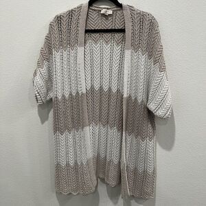 LOFT Color Block Open Front Cardigan Crochet Sz S Lagenlook Bohemian Modest Work